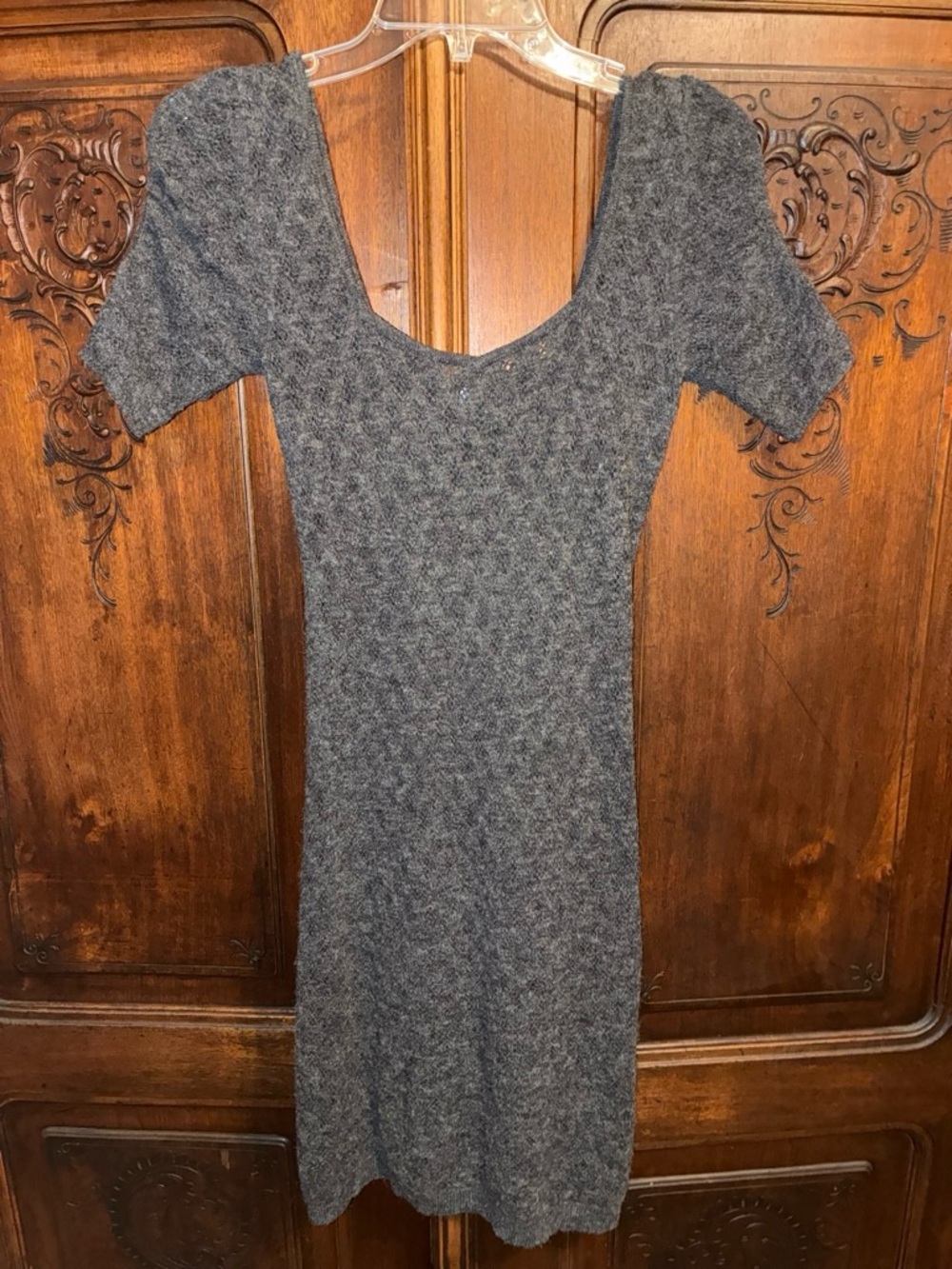 Free People Gray Knit Short-Sleeve Scoop Neck Dress - size S
